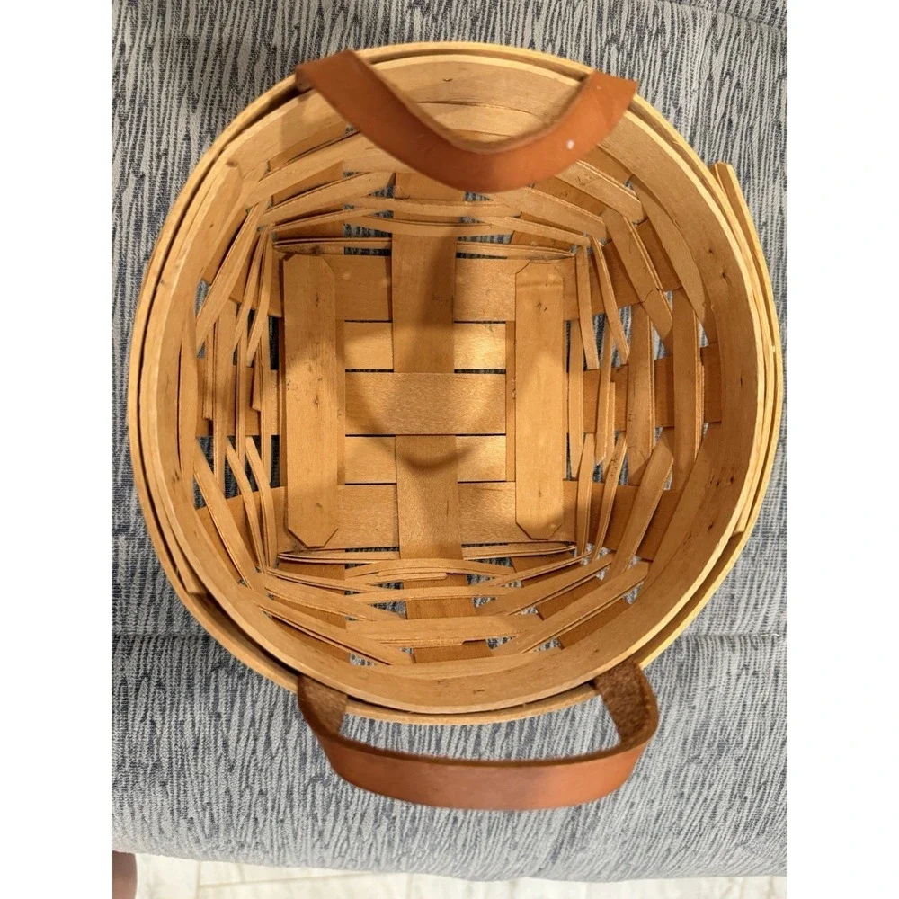 Vintage Round Woven Royce Craft Basket Leather Handles Made‎ in Ohio  7